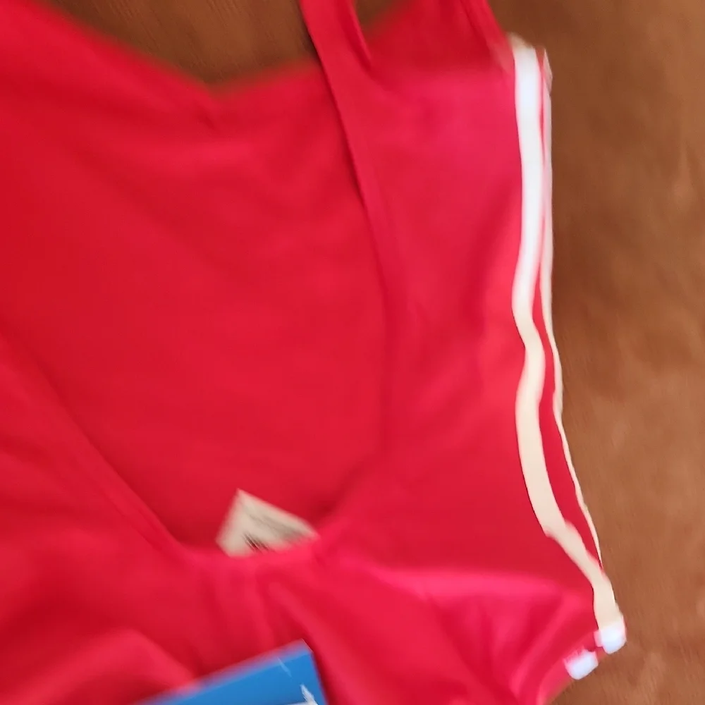 Adidas Red One-Piece Swimsuit with White Side Stripes - Picture 9 of 14